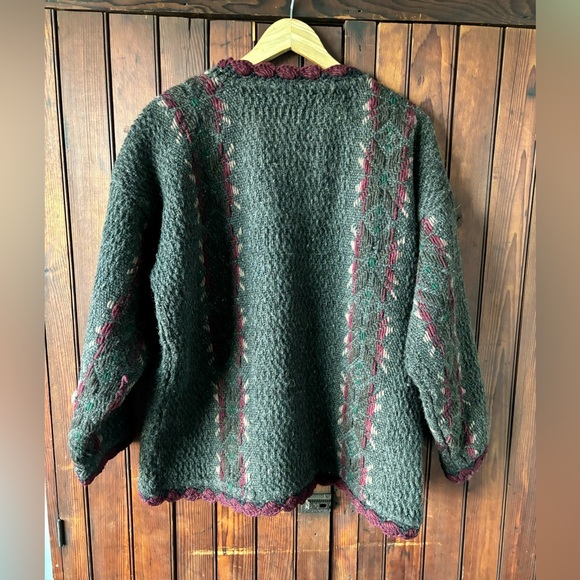 Vintage Ecuador Handmade 100% Wool Oversized Cardigan Sweater, Grey, SISANDINA - Picture 2 of 16